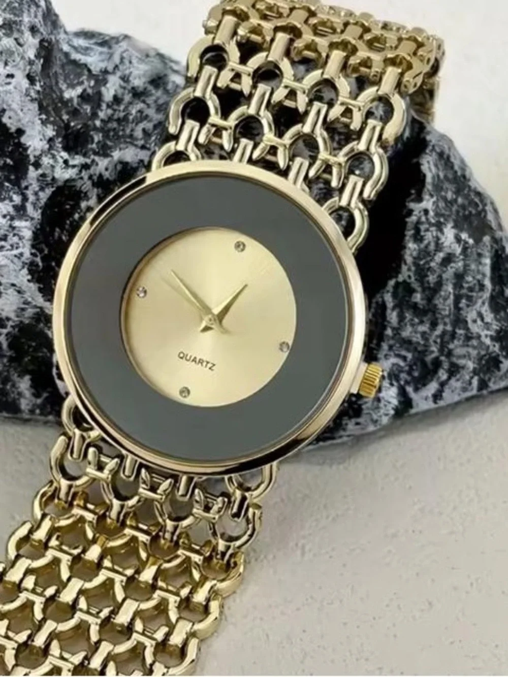 Anthropologie Gold and Black Linked Bracelet Watch